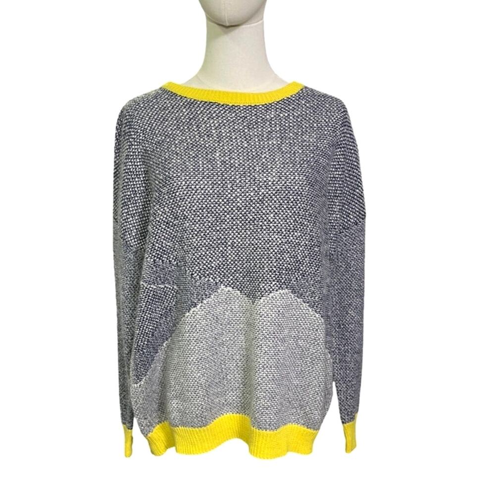 Trouvé Colorblock Knit Sweater Yellow Gray Navy Angora Blend Size Large Cozy